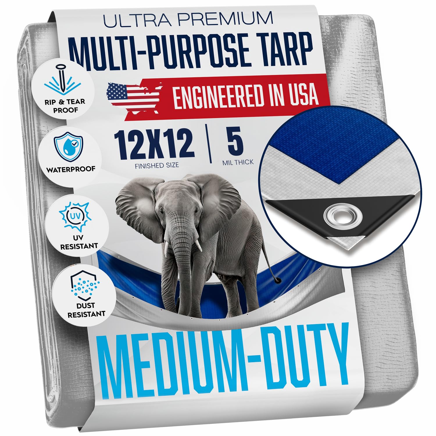 12x12 Tarp Waterproof Plastic Tarp with Grommets Every 18 Inches